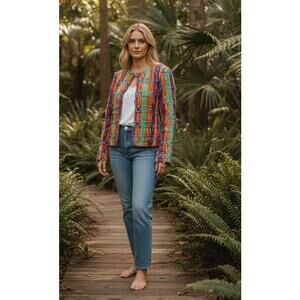 Sandy Starkman Textured Ribbon Jacket Boho Art to Wear Cropped Blazer S
